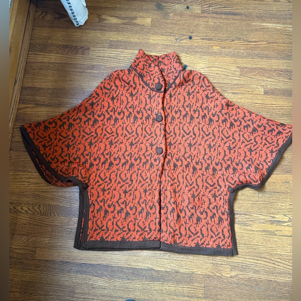 Orange and brown poncho from Peru. Alpaca Fina Chometex Artisan made. Cozy!